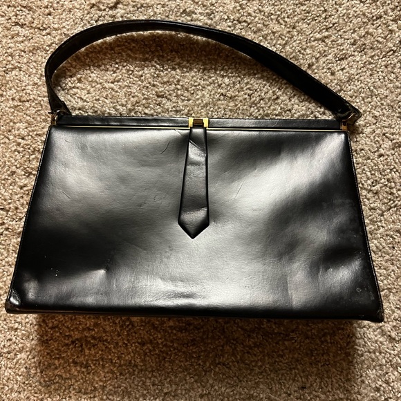 Richcraft Andre Original - 1950's Black Vintage Handbag - Genuine Leather Purse - Picture 2 of 10